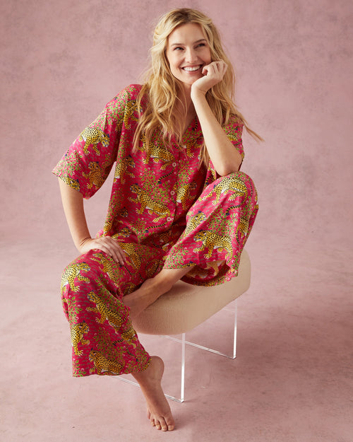Bagheera - Satin Wildest Dreams Pajama Set - Hot Pink