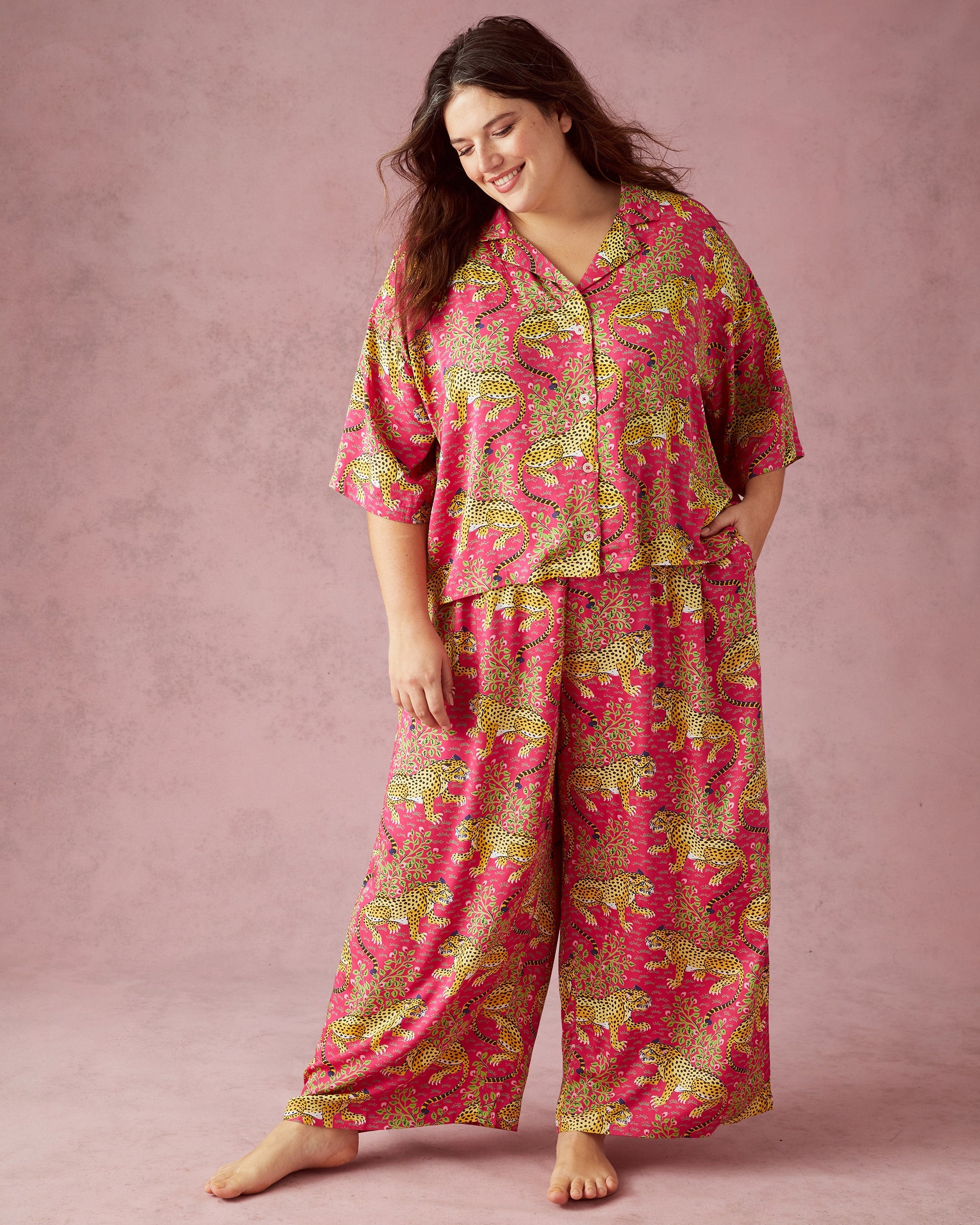 Bagheera - Satin Wildest Dreams Pajama Set - Hot Pink
