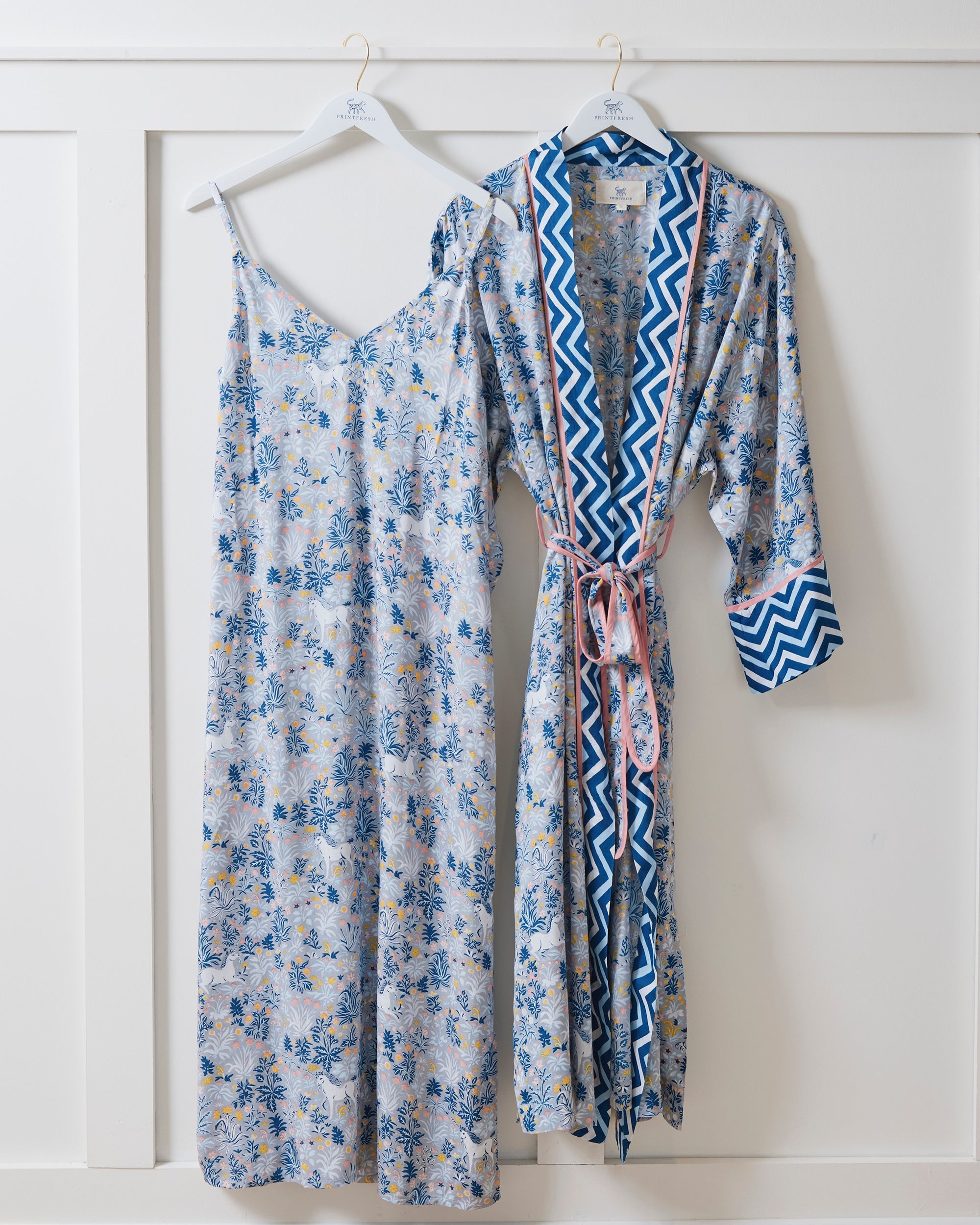 Unicorn's Garden - Satin Chic to Sleep Nightie and Satin Robe Set - Silver