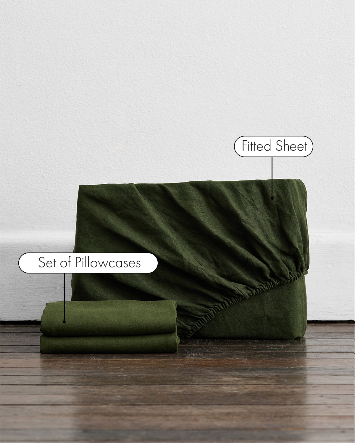 Olive 100% French Flax Linen Fitted Sheet Set