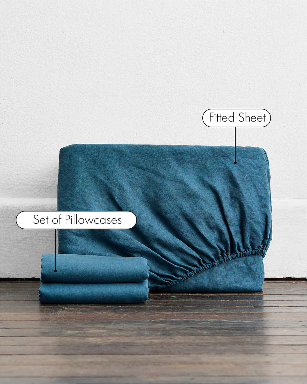 Petrol 100% French Flax Linen Fitted Sheet Set