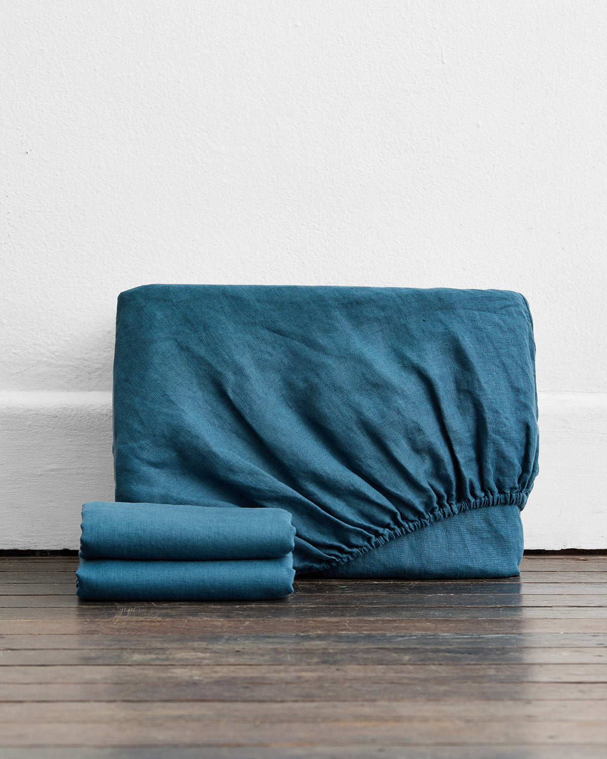 Petrol 100% French Flax Linen Fitted Sheet Set